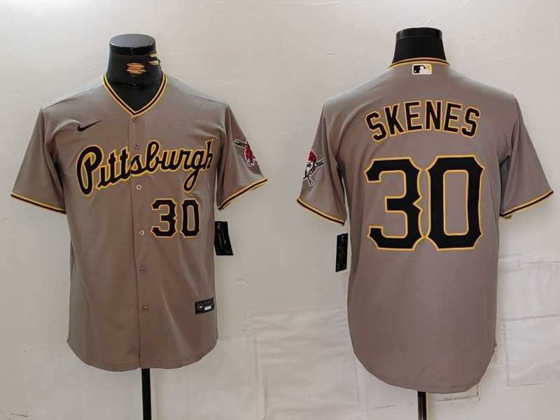 Mens Pittsburgh Pirates #30 Paul Skenes Number Grey Stitched Jersey